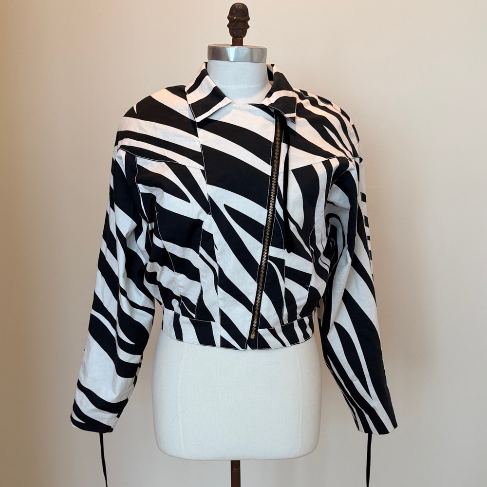 Nine Minutes Brand Chic Zebra Print Bomber Jacket